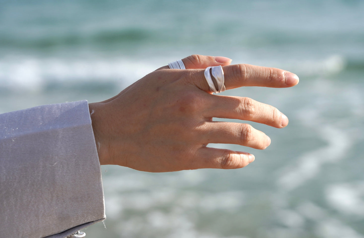 Silver Wave Adjustable Statement RingS