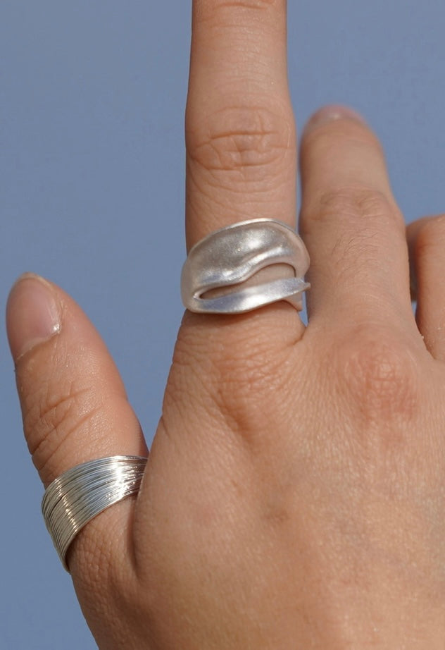 Silver Wave Adjustable Statement RingS
