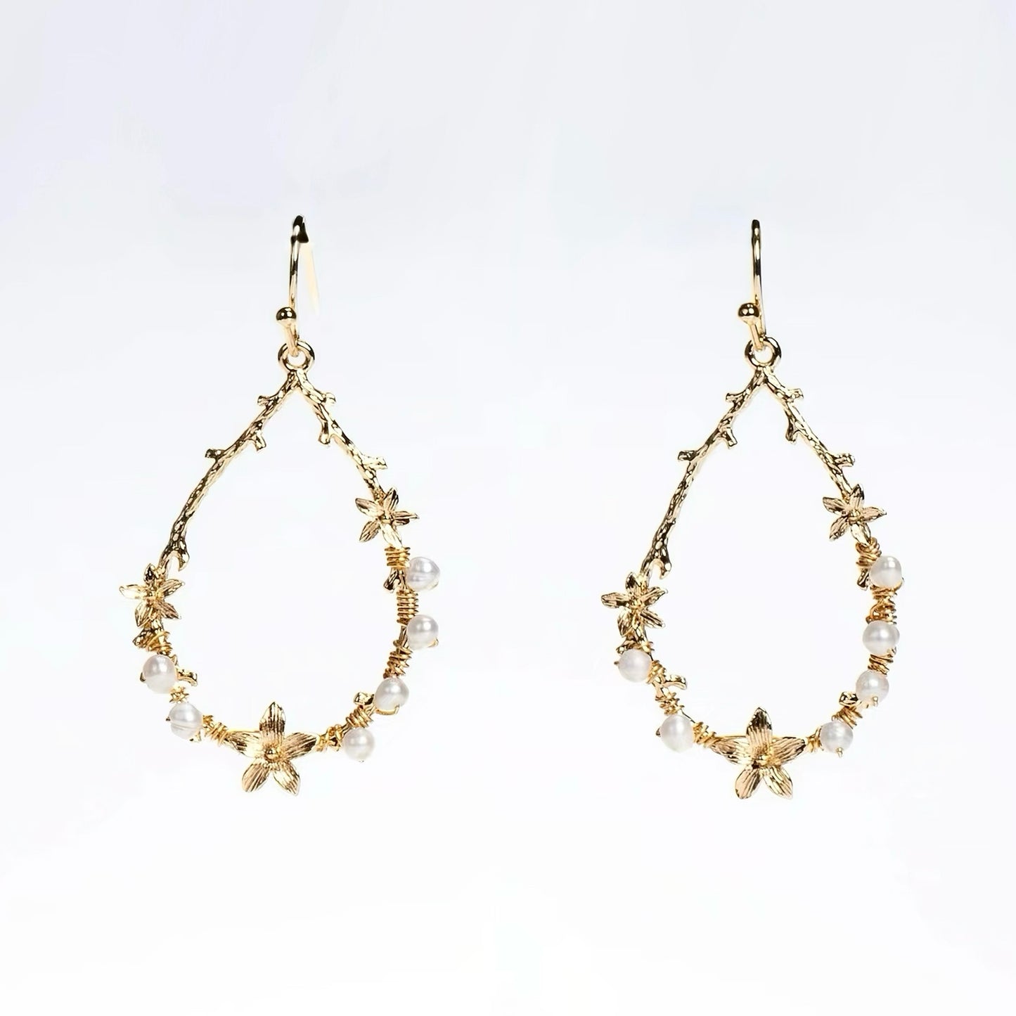 Flora Drop Pearl Flower Hoop Earrings