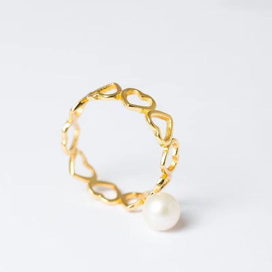 Heart Pearl Drop Ring