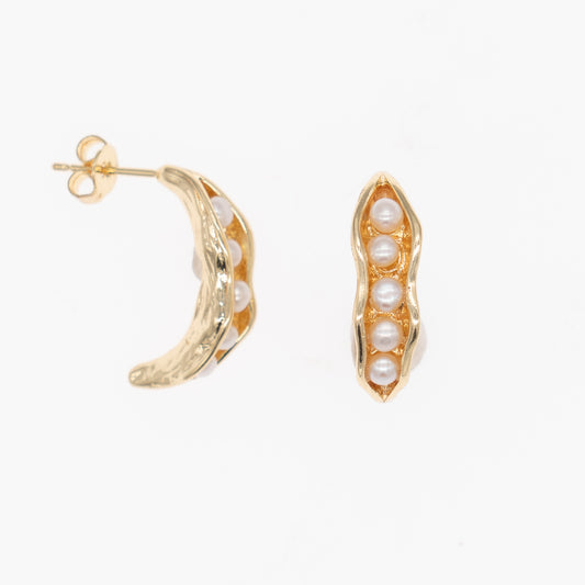 "Golden Dew" Mini Pearl Hoop Earrings