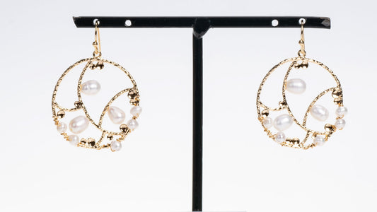 "Lunar Orbit" Pearl Circle Earrings
