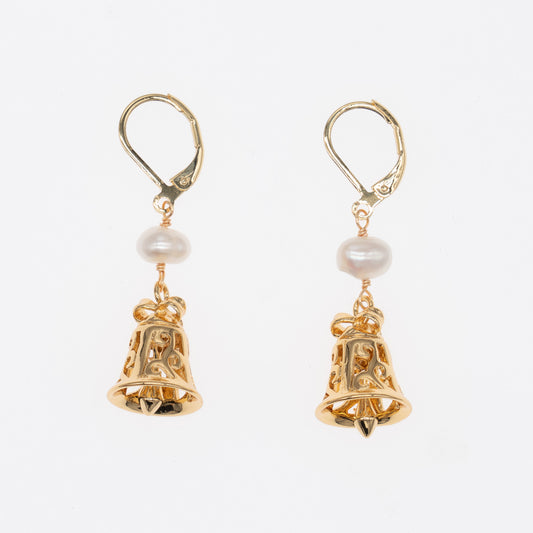 "Belle Chime" Pearl Bell Drop Earrings