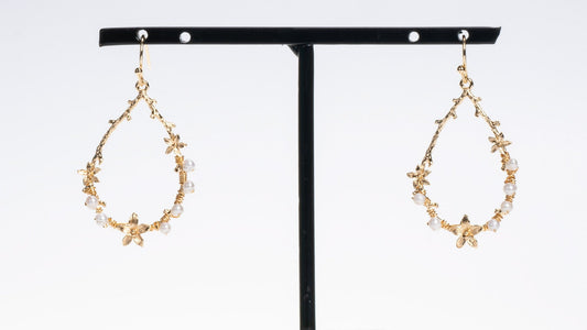 "Flora Drop" Pearl Flower Hoop Earrings