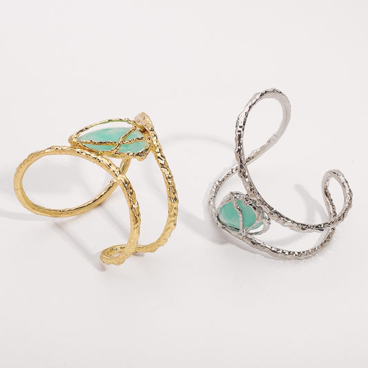 Sculptural Turquoise Stone Cuff Bracelet