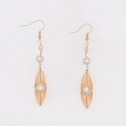 "Willow Drop" Pearl Wire Dangle Earrings