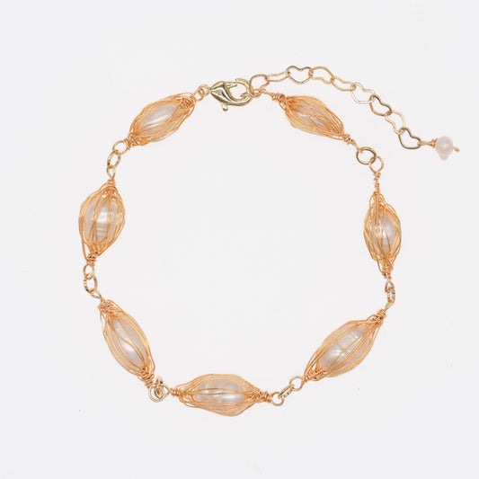 Gold Wire-Wrapped Bead Bracelet