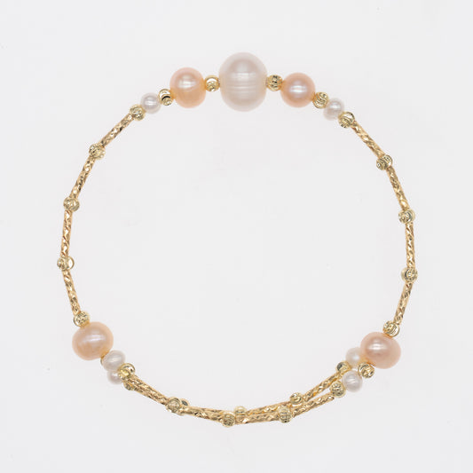 "Rosé Grace" Pearl & Gold Chain Bracelet