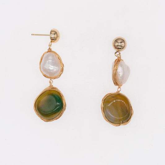 "Forest Pearl" Dual-Drop Earrings