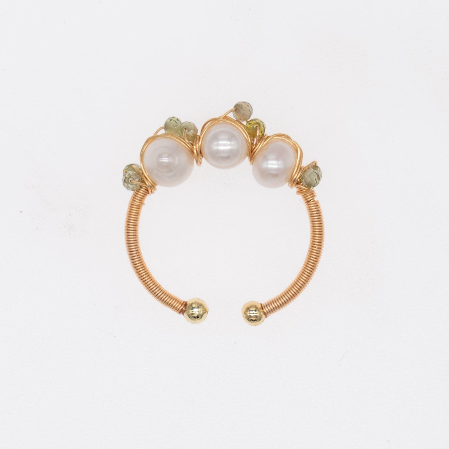 "Moon Garden" Pearl & Crystal Open Ring