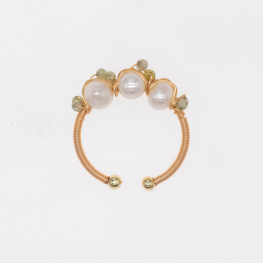 "Moon Garden" Pearl & Crystal Open Ring