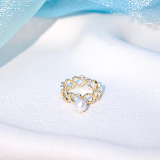 Heart Pearl Drop Ring