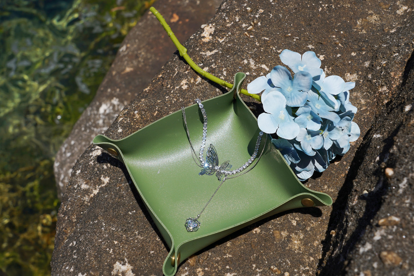 Crystal Butterfly  & Rose Pendant Choker