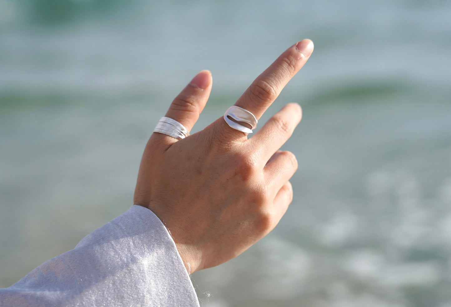 Silver Wave Adjustable Statement RingS